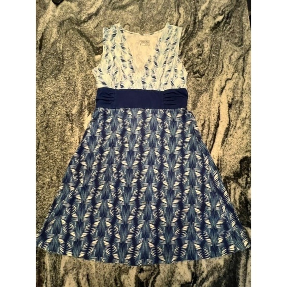 Patagonia Margot Dress Med Organic Cotton Elastane V-Neck Empire Waist Blue Wave